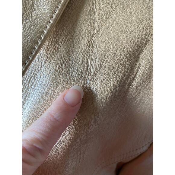 St. John Sport Button Up Gold Metallic 100% Italian Leather Jacket- Size Large - Picture 11 of 16